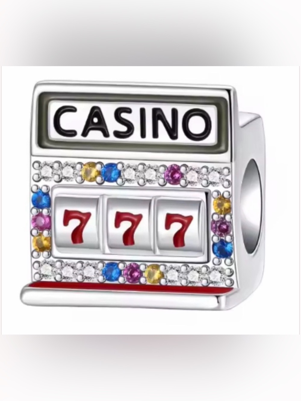 Silver Gaming Charm with Red Sevens and Multicolor Stones